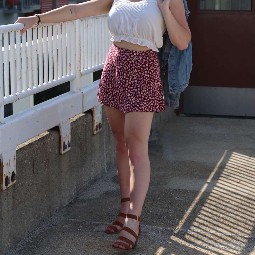 Maroon Floral Skater Skirt